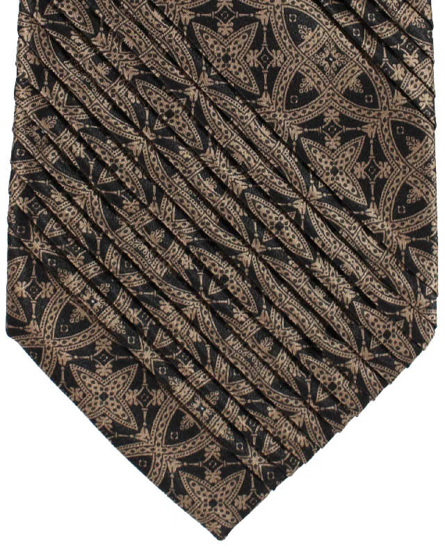 Unique men's necktie-Stefano Ricci Tie Black Brown Medallions Design - Pleated Silk SALE