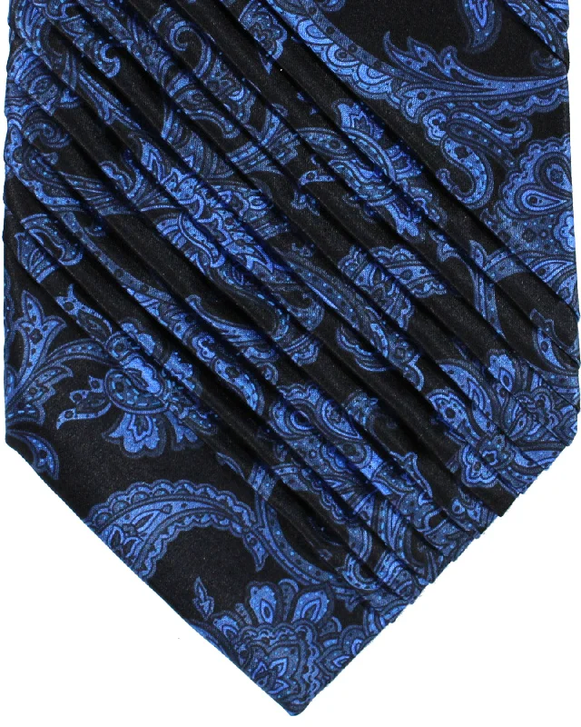 Custom men's necktie-Stefano Ricci Tie Black Dark Blue Paisley Design - Pleated Silk