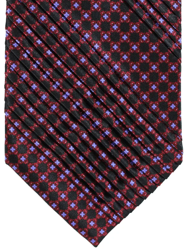 Men's luxury silk tie-Stefano Ricci Tie Black Purple Floral Check - Pleated Silk Necktie