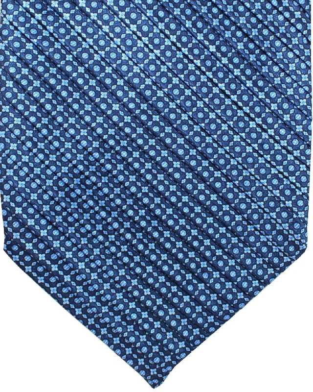 Men's necktie for upscale dining-Stefano Ricci Tie Blue Dark Blue Geometric - Pleated Silk