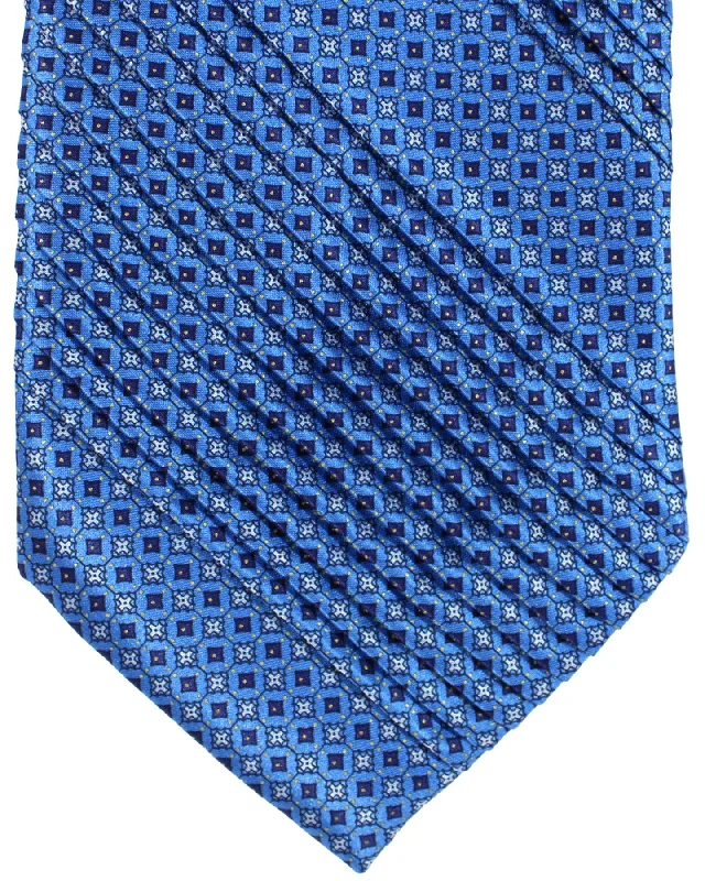 Classic men's tie with subtle texture-Stefano Ricci Tie Dark Blue Geometric - Pleated Silk