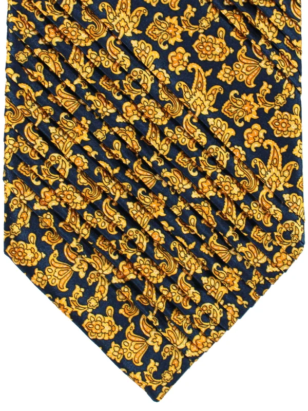 Men's necktie for fashion events-Stefano Ricci Tie Dark Blue Gold Ornamental - Pleated Silk