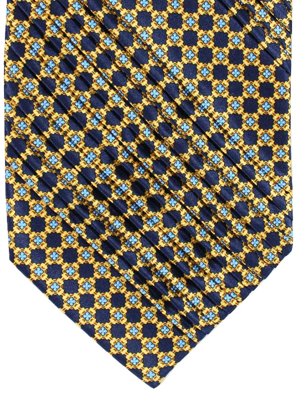 Eco-friendly men's tie-Stefano Ricci Tie Dark Blue Orange Brown Blue Medallions - Pleated Silk Necktie SALE