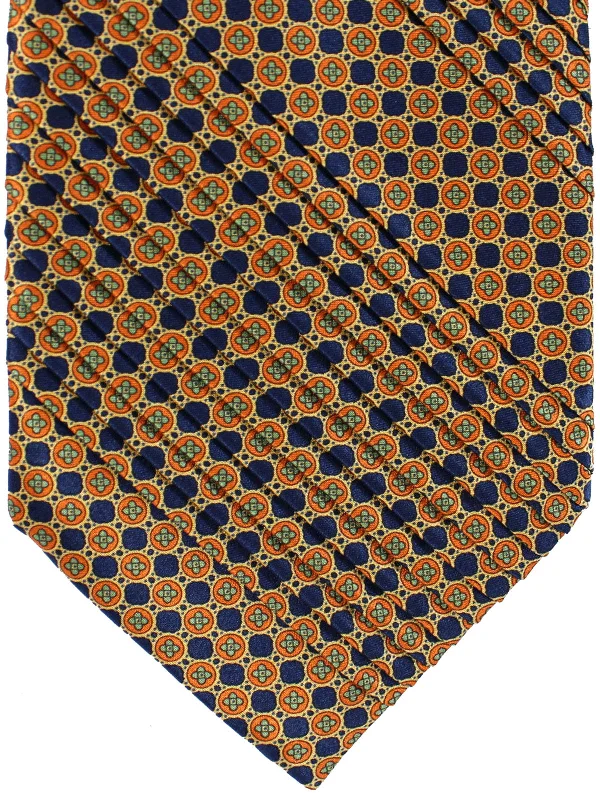 Men's cotton ties-Stefano Ricci Tie Dark Blue Orange Gold Geometric - Pleated Silk SALE