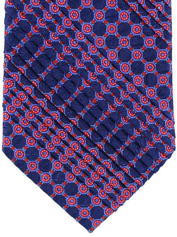 Men's tie with bold geometric design-Stefano Ricci Tie Dark Blue Red Geometric - Pleated Silk