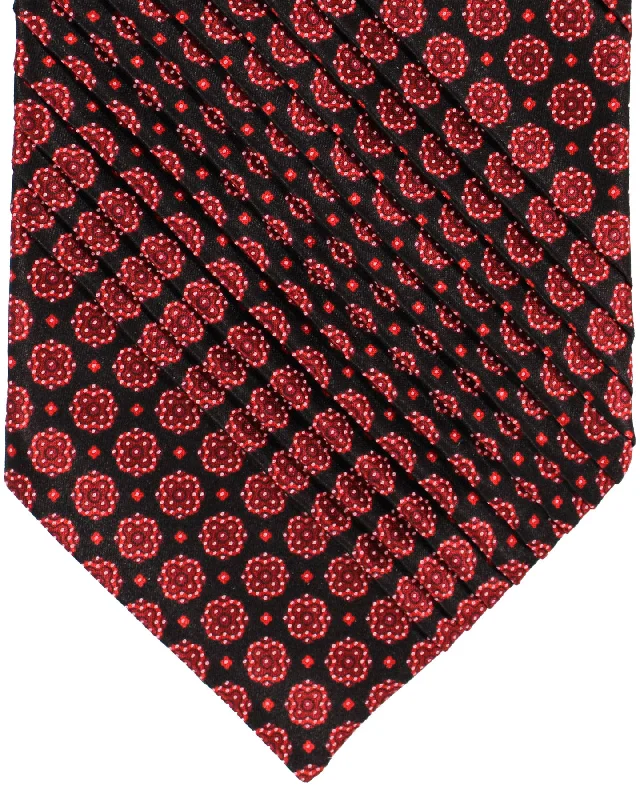 Affordable men's silk necktie-Stefano Ricci Tie Black Burgundy Red Geometric Design - Pleated Silk