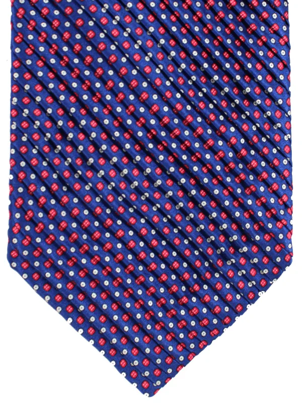 Modern men's tie with light patterns-Stefano Ricci Tie Navy Red Pink - Pleated Silk Necktie