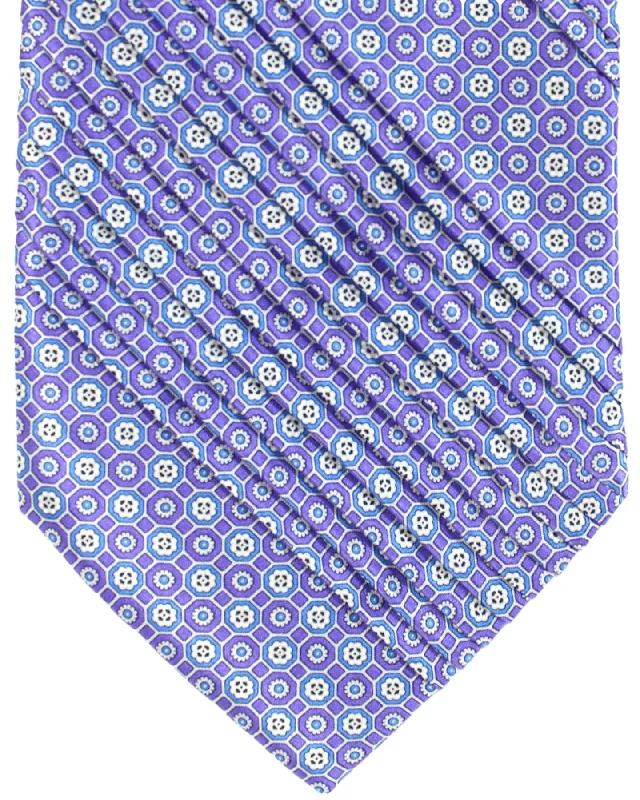 Men's high-quality designer tie-Stefano Ricci Tie Purple Blue Geometric - Pleated Silk