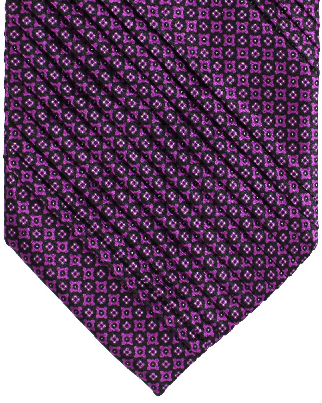 Formal men's neckties-Stefano Ricci Tie Purple Geometric Design - Pleated Silk