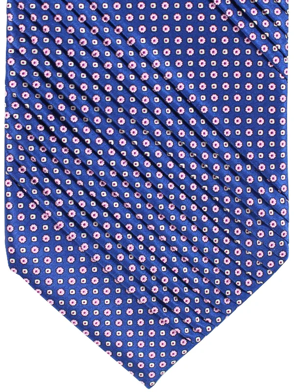 Men's tie with a solid color-Stefano Ricci Tie Royal Blue Pink Floral - Pleated Silk Necktie