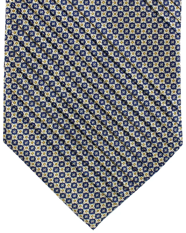 Men's luxury silk tie-Stefano Ricci Tie Silver Navy Geometric - Pleated Silk SALE