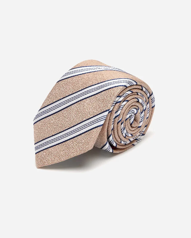 Stylish men's necktie for formal wear-Tan with Navy Stripe Silk Tie