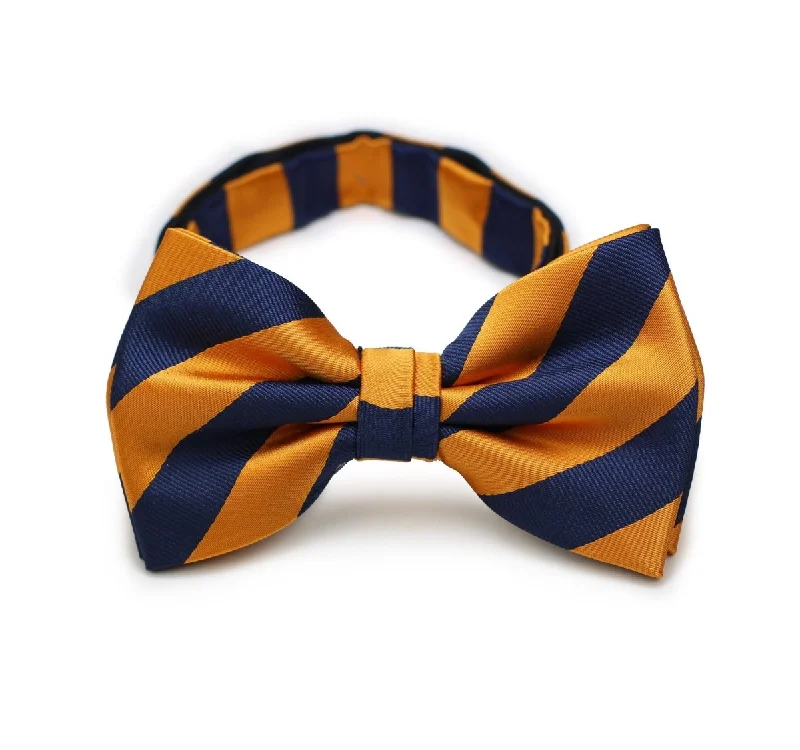 Fashionable men's tie for the office-Tangerine Orange and Navy Repp&Regimental Striped Bowtie