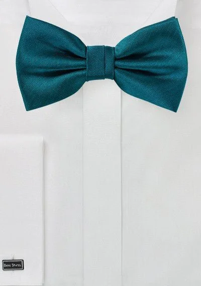 Men's tie with bold stripes-Teal Oasis Herringbone Bowtie