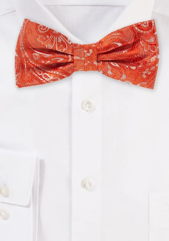 Professional men's tie for business-Tiger Lily Orange Proper Paisley Bowtie