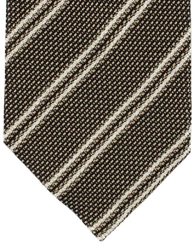 Best men's tie for casual events-Tom Ford Tie Black Taupe Silver Stripes - Men Neckwear