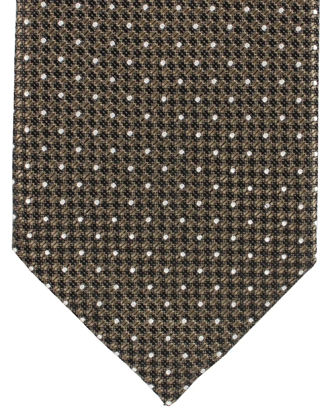 Men's tie with bold geometric design-Tom Ford Tie Brown Green Micro Dots