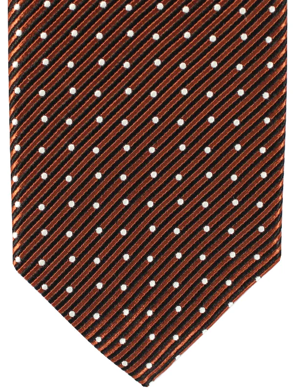 Men's tie for Thanksgiving-Tom Ford Tie Brown White Stripes Micro Dots Hand Made In Italy