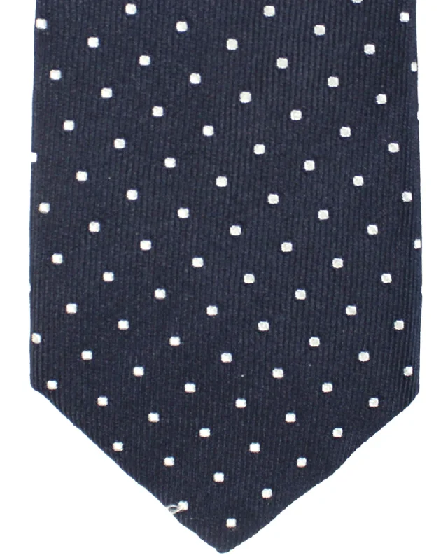 Men's tie with subtle stripes-Ungaro Silk Tie Dark Blue Dots - Narrow Cut Designer Necktie