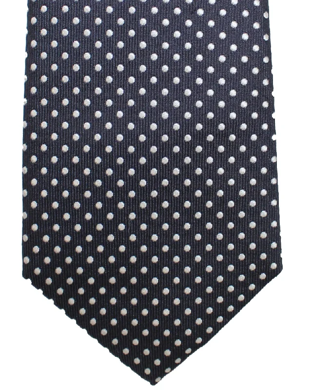 Luxury men's tie-Ungaro Silk Tie Dark Blue Silver Dots - Narrow Cut Designer Necktie SALE