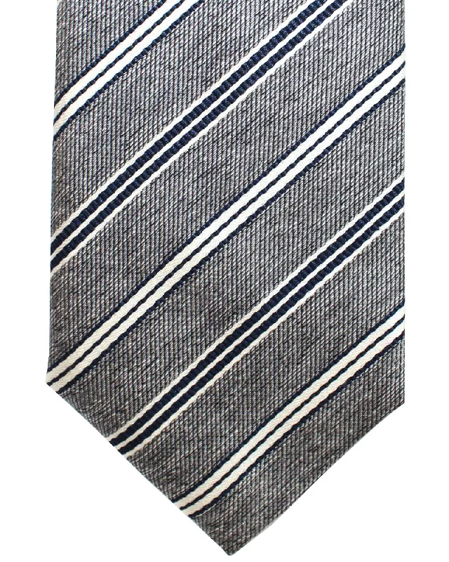 Casual men's tie-Ungaro Silk Tie Gray Stripes - Skinny Necktie SALE