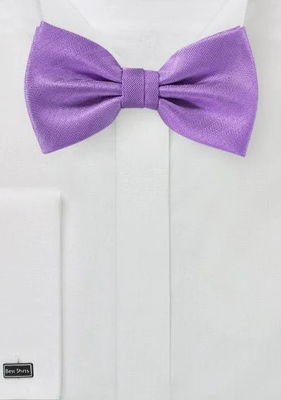 Men's tie with subtle stripes-Violet Herringbone Bowtie