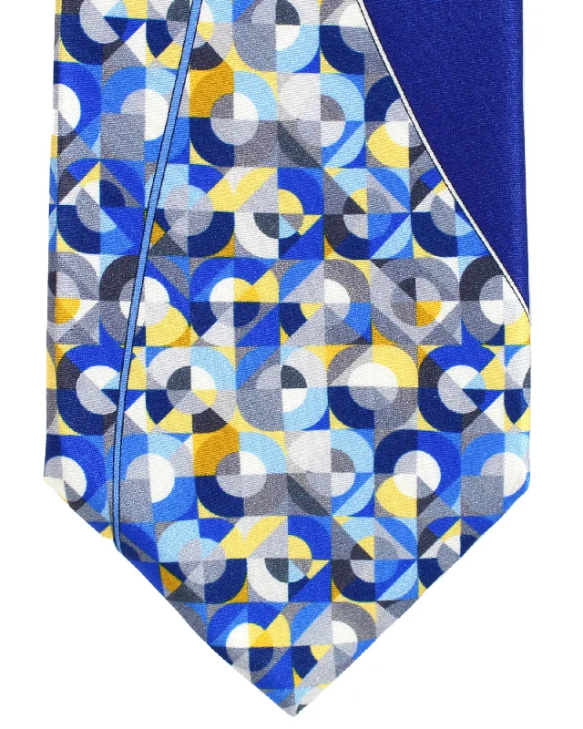 Best necktie for formal wear-Vitaliano Pancaldi Silk Tie Royal Blue Blue Orange Geometric Swirl SALE