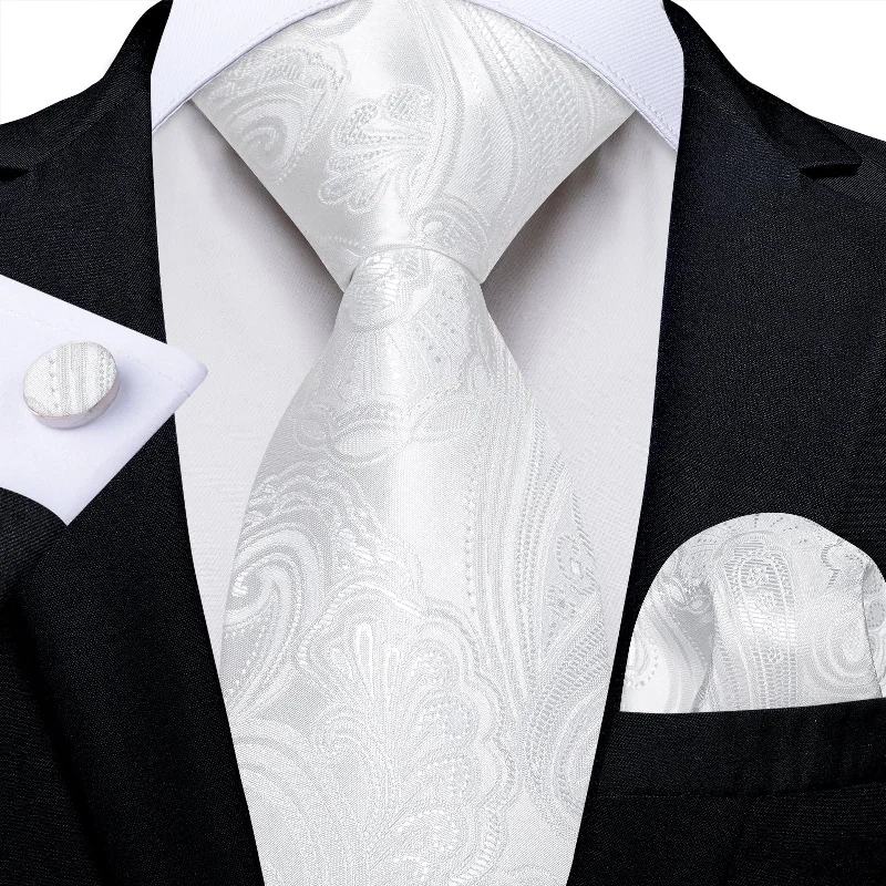 Men's tie for board meetings-White Floral Men's Tie Pocket Square Handkerchief Set