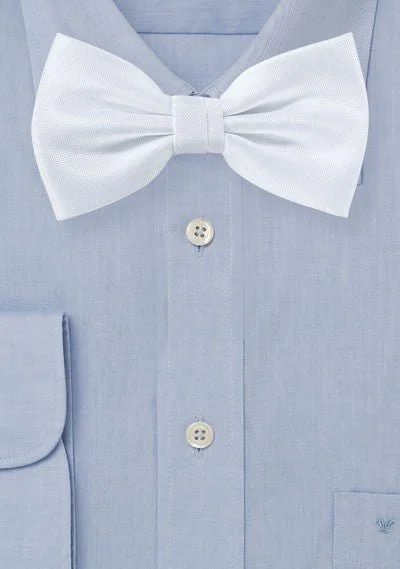 Men's tie for corporate meetings-White Herringbone Bowtie