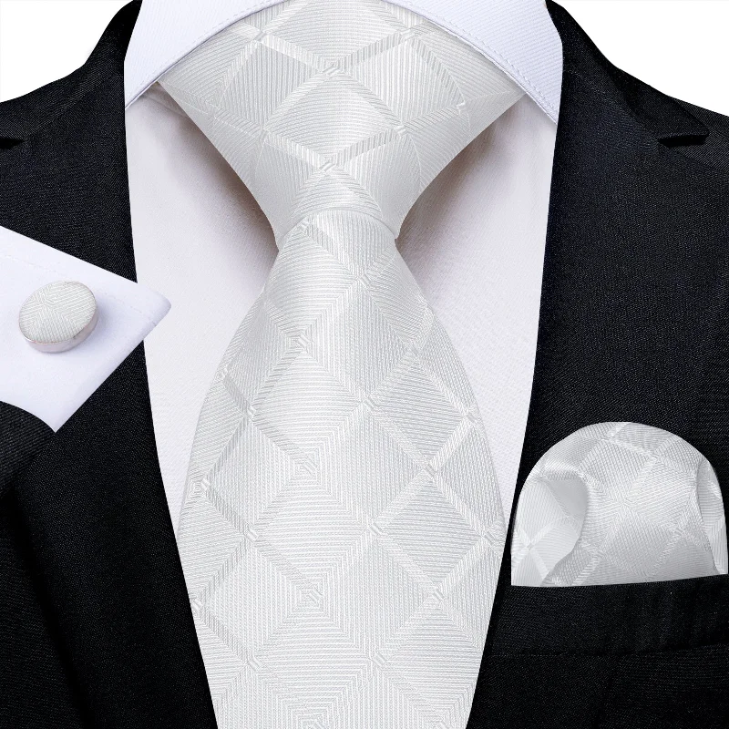 Stylish men's tie with floral design-White Striped Men's Tie Pocket Square Handkerchief Set