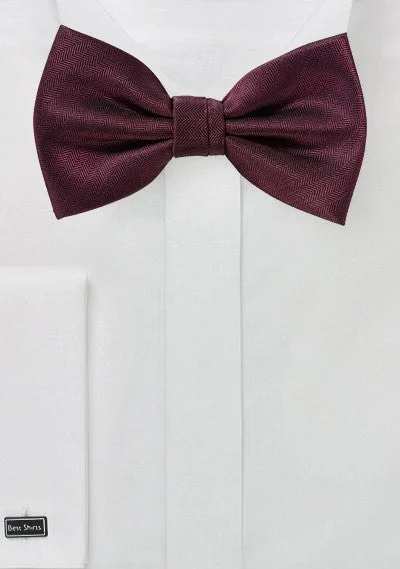 Men's tie for summer wedding-Wine Herringbone Bowtie