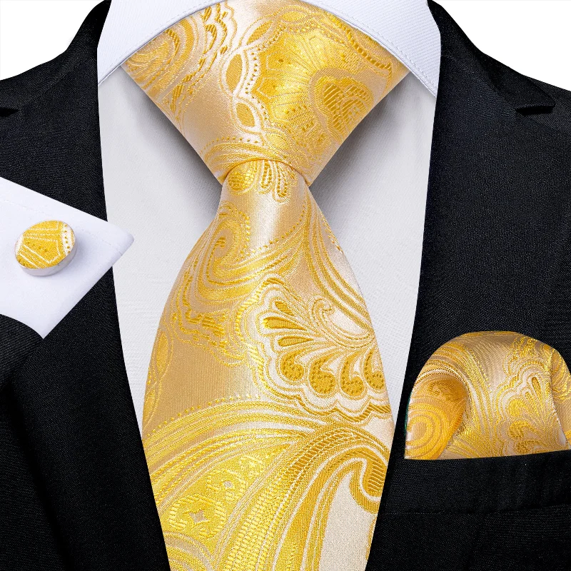 Stylish tie for professional men-Yellow Floral Men's Tie Pocket Square Handkerchief Set