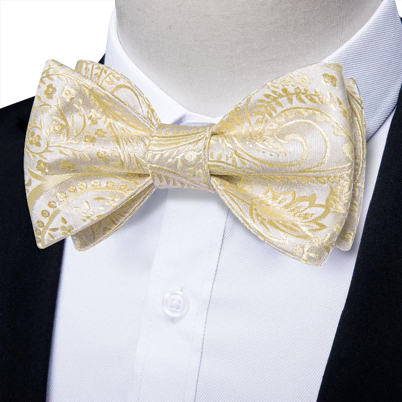 Men's tie for casual wear-Yellow Floral Self-Bowtie Pocket Square Cufflinks Set