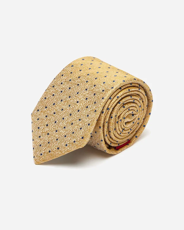 Men's bold striped tie-Yellow Herringbone with Dot Silk Tie