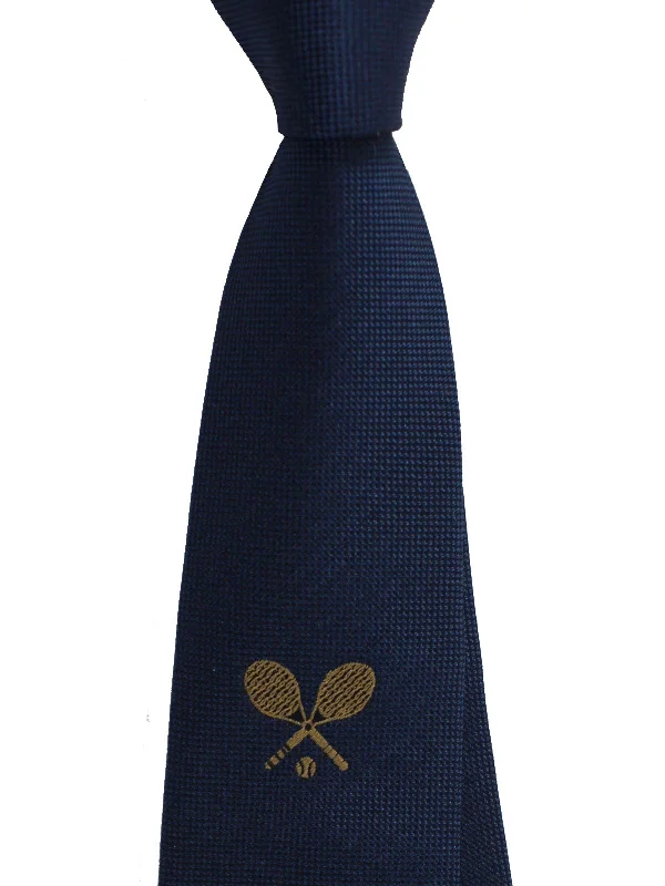 Men's luxury silk tie-Z Zegna Tie Dark Blue Tennis Racket Design - Narrow Necktie SALE