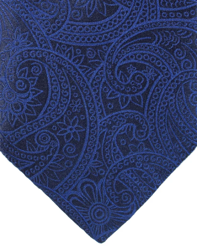 Men's tie for family gatherings-Zilli Extra Long Necktie Dark Blue Ornamental Flowers - Hand Made In Italy