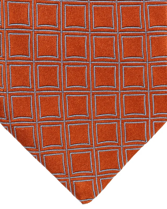 Elegant men's tie-Zilli Sevenfold Tie Rust Orange Blue Geometric Design - Wide Necktie SALE