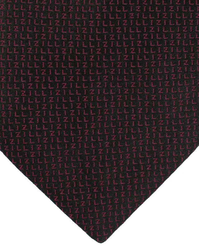 Unique necktie for men-Zilli Silk Tie Black Fuchsia Logo - Wide Necktie FINAL SALE