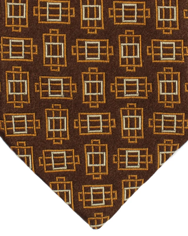 Men's tie for a stylish look-Zilli Silk Tie Brown Geometric - Wide Necktie SALE