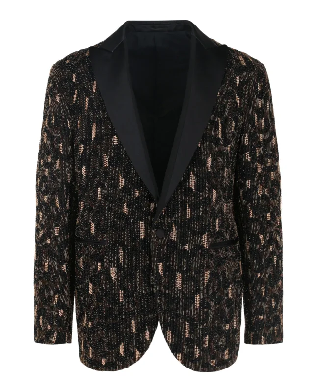 men's suit with cufflinks -Beaded Embellished Animal Patterned Blazer