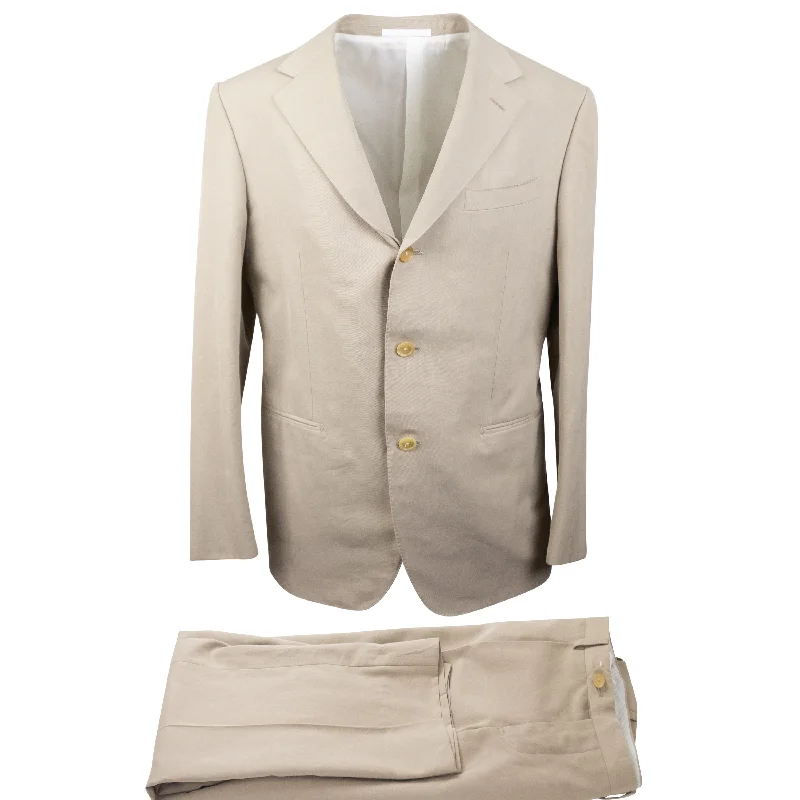 men's suit with vest -Beige Cotton Single Breasted Suit