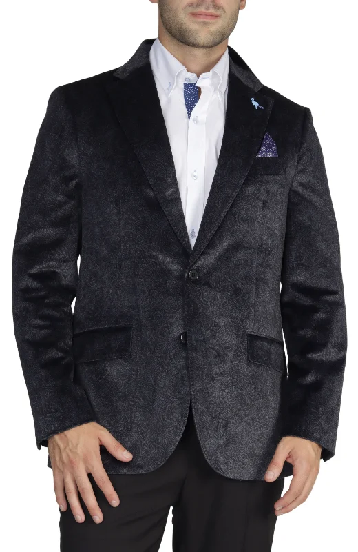 stylish suits for men -Black Paisley Velvet Sport Coat