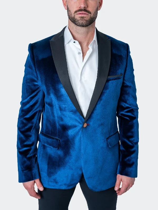 men's black tie wedding suits -Blazer Tesla Velvet Blue