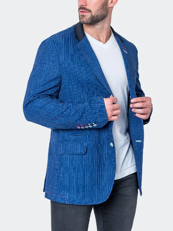 men's wool suits -Blazer Unconstructed Continuous Blue