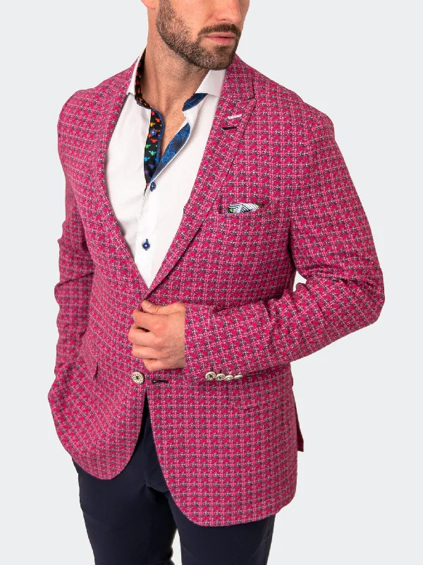 men's suit with pocket square -Blazer Unconstructed HerringbonePink Pink