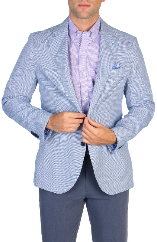 men's classic tuxedo suits -Blue Mini Houndstooth Sport Coat