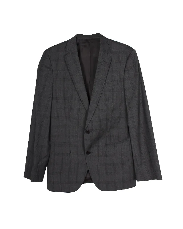 stylish suits for men -Boss by Hugo Boss Plaid Tailored Blazer and Trouser Suit Set in Grey Wool