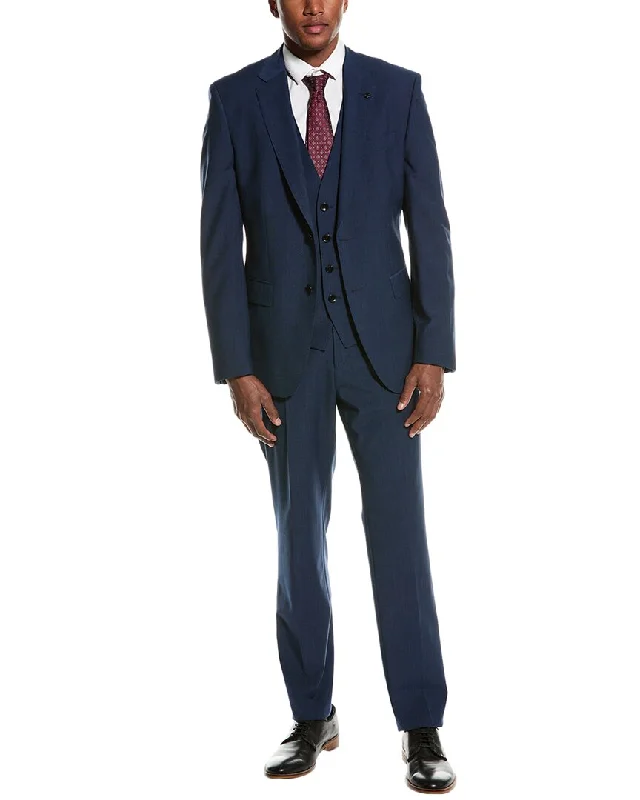 men's suit with belt -BOSS Hugo Boss 3pc Slim Fit Wool-Blend Suit