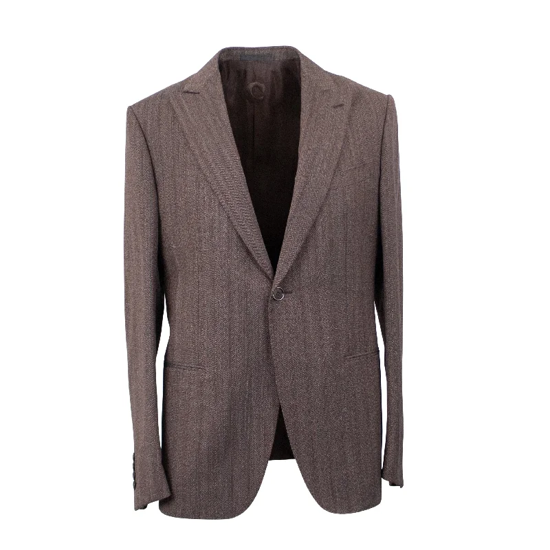 men's wool tuxedo suit -Brown Wool Blend Single Breasted Suit 8R