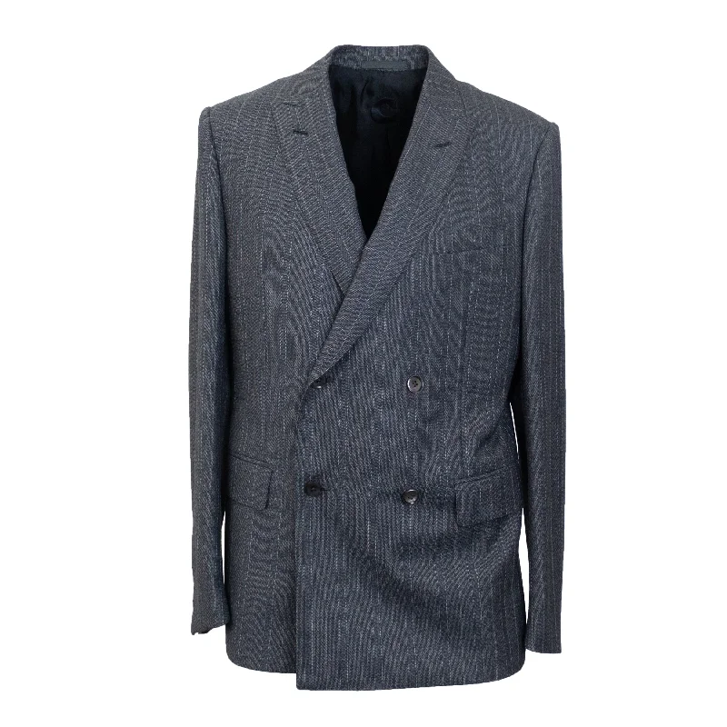 men's black tuxedo suit -Charcoal Grey Wool Pinstripe Double Breasted Suit